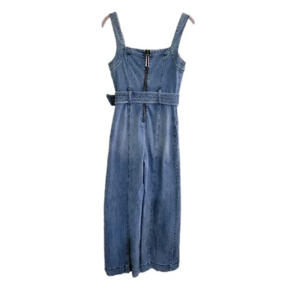 Anthropologie Pilcro Letterpress‎ Denim Jumpsuit Womens Size 2 Belted Sleeveless - Picture 5 of 10
